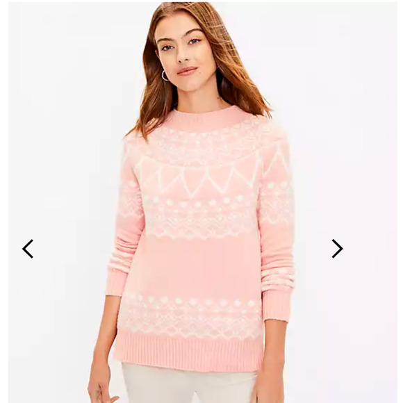 **NWT LOFT Dusty Peach/Pink Fair Isle Mock Neck Tunic Sweater - SIZE MEDIUM - Picture 4 of 8
